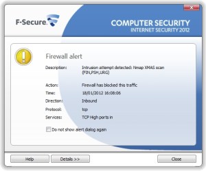 F-Secure Internet Security 2012 - Brandväggsvarning
