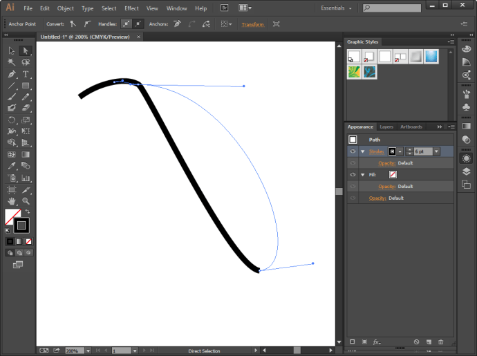 Det är nu möjligt att dra Béziers från mitten av ett linjesegment i Illustrator, vilket gör det mycket lättare att justera kurvor