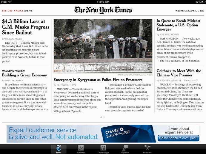 Apple iPad NY Times app