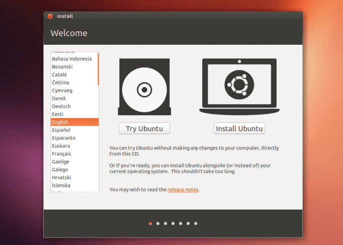 Det är möjligt att prova eller installera Ubuntu Linux direkt från installationsskivan (eller från en USB-enhet)