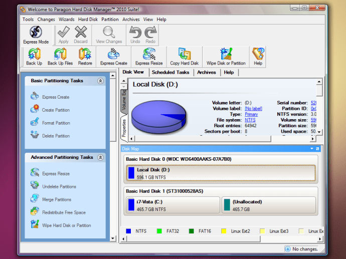 Huvudgränssnittet för Hard Disk Manager 2010 Suite exponerar ett brett utbud av funktioner.
