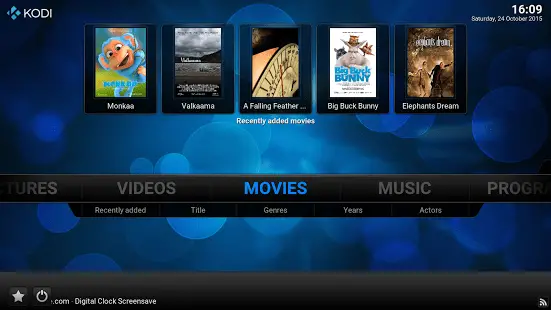 Kodi-meny på android surfplatta eller smartphone