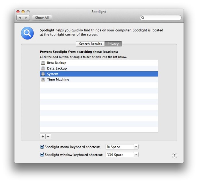 Förhindra att Spotlight indexerar objekt på din Mac Sekretessinställningar